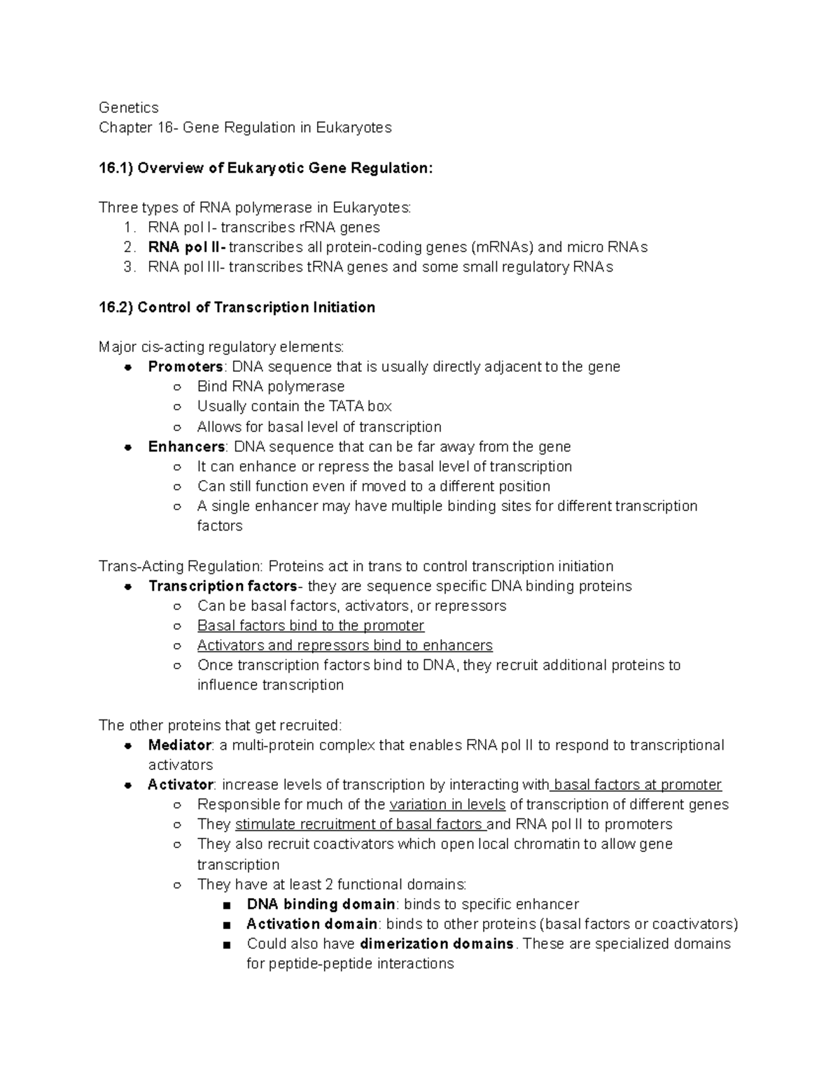 Genetics chpt 16 - note combination from lecture and text book ...