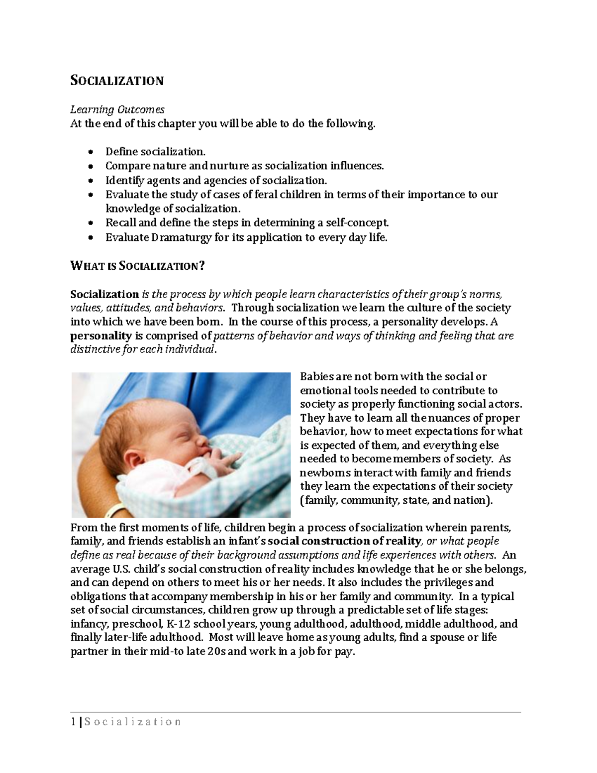 Socialization (notes) - SOCIALIZATION Learning Outcomes At the end of ...