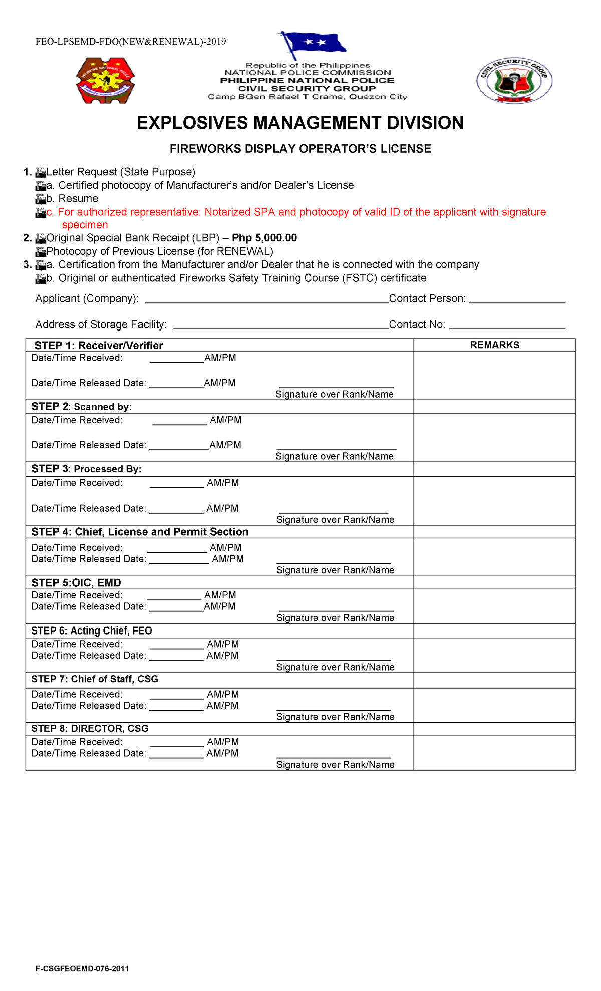 Fireworks Display Operators License - FEO-LPSEMD-FDO(NEW&RENEWAL ...
