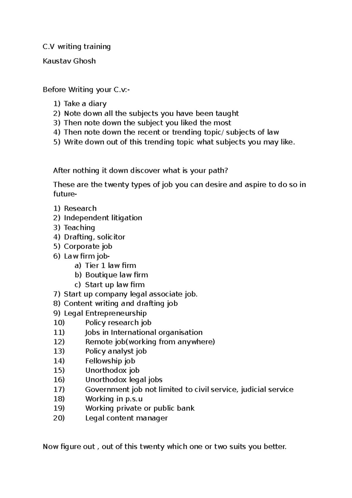 Cv writing manual by Kaustav Ghosh - C writing training Kaustav Ghosh ...