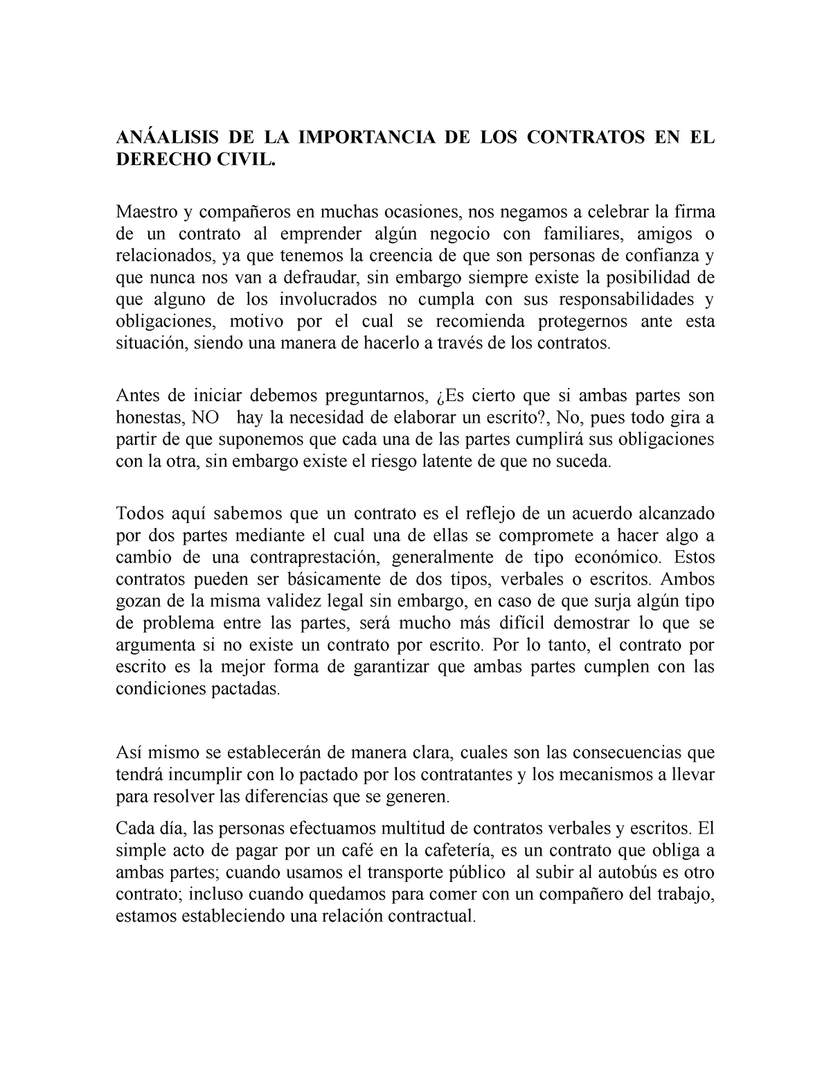 Importancia De Los Contratos En El Derecho Civil - ANÁALISIS DE LA ...