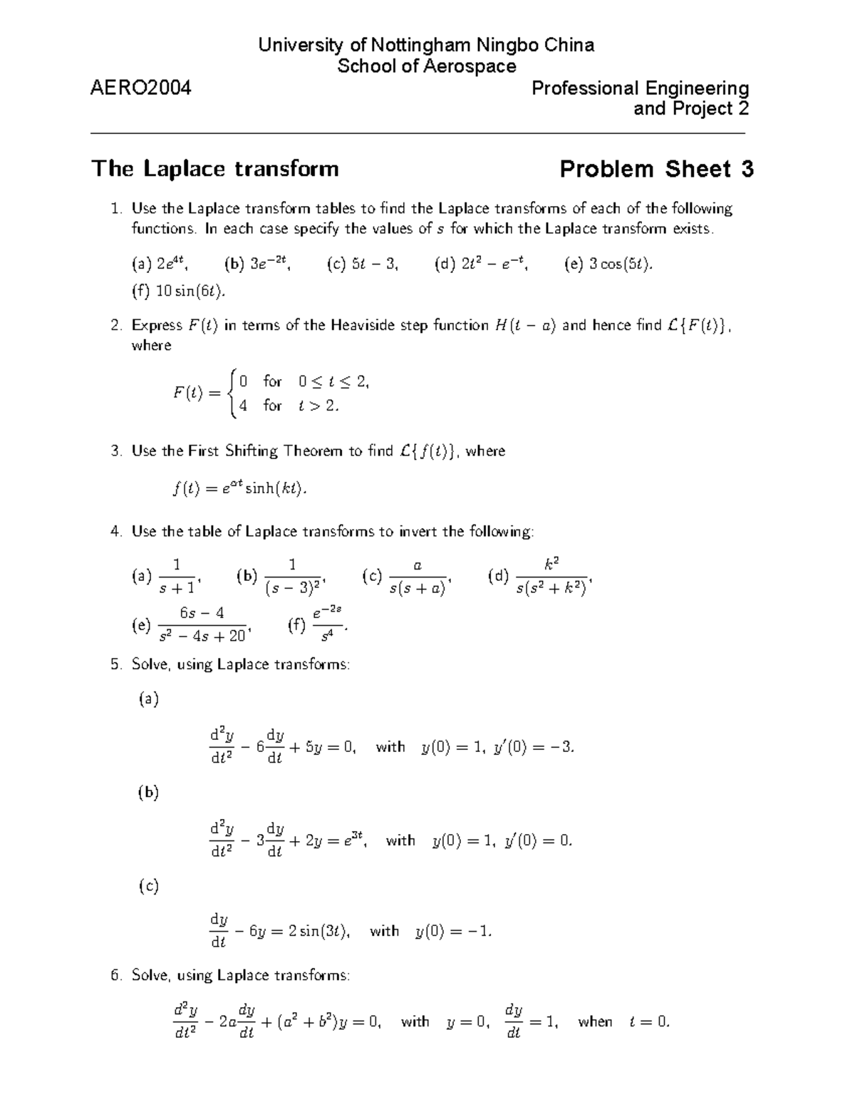 Problem Sheet 3 - math - University of Nottingham Ningbo China School ...