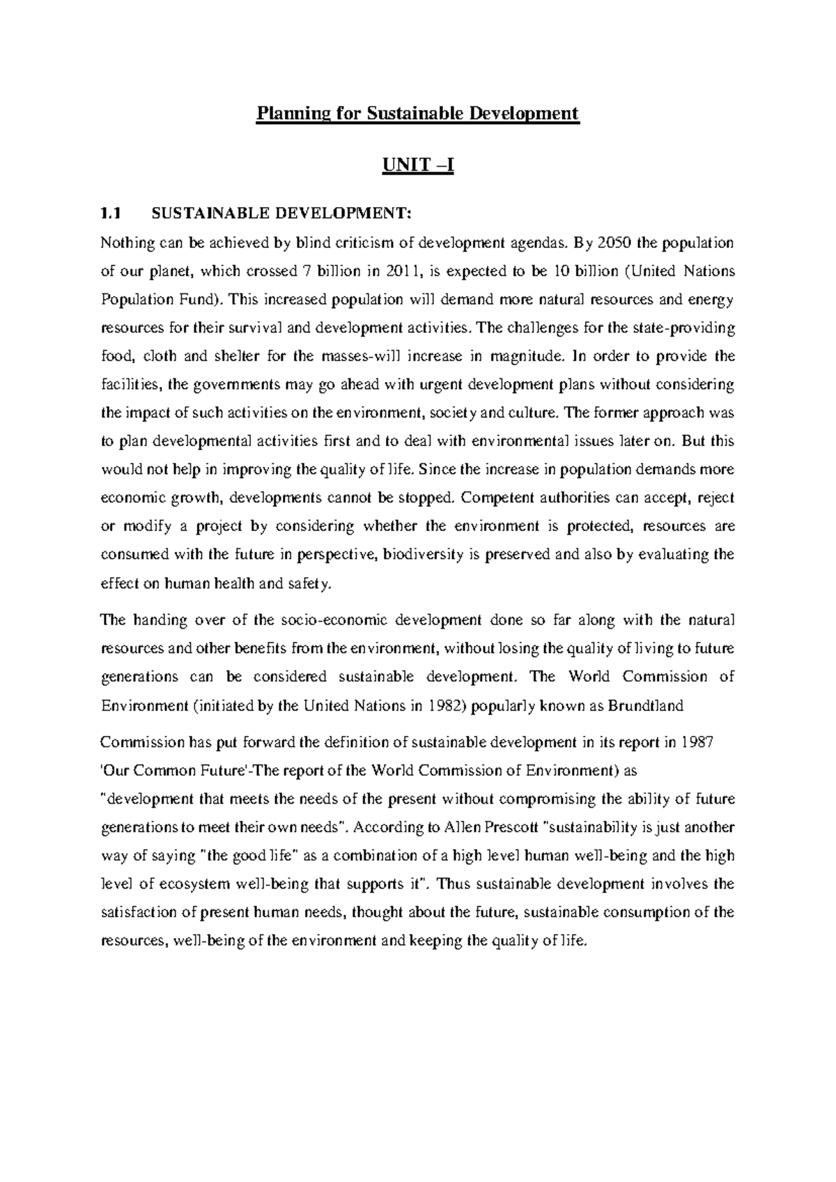 Planning for Sustainable Development - By 2050 the population of our ...