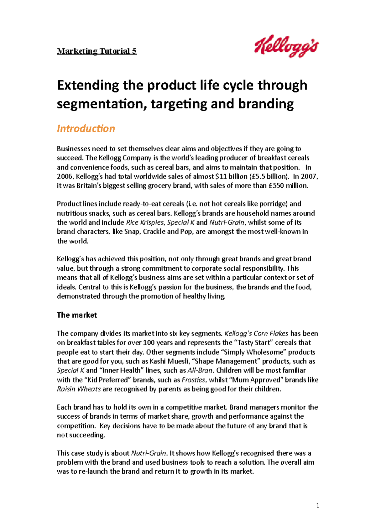 Product Life Cycle Lecture notes 4 Marketing Tutorial 5 Extending