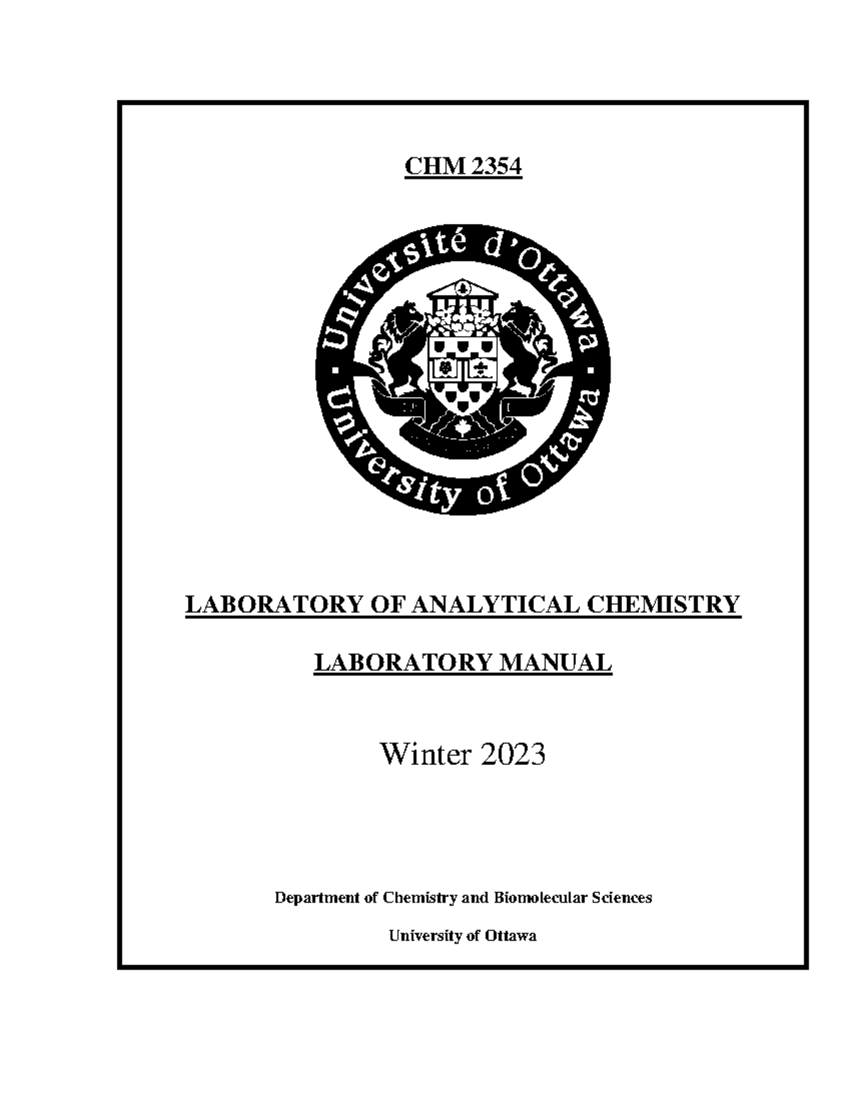 2023 CHM 2354 General Information CHM 2354 LABORATORY OF ANALYTICAL