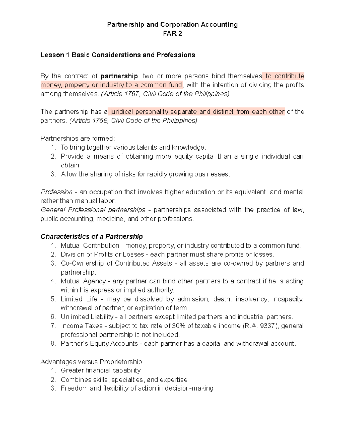 Financial Accounting and Reporting 2 (Lessons 1-5) - FAR 2 Lesson 1 ...