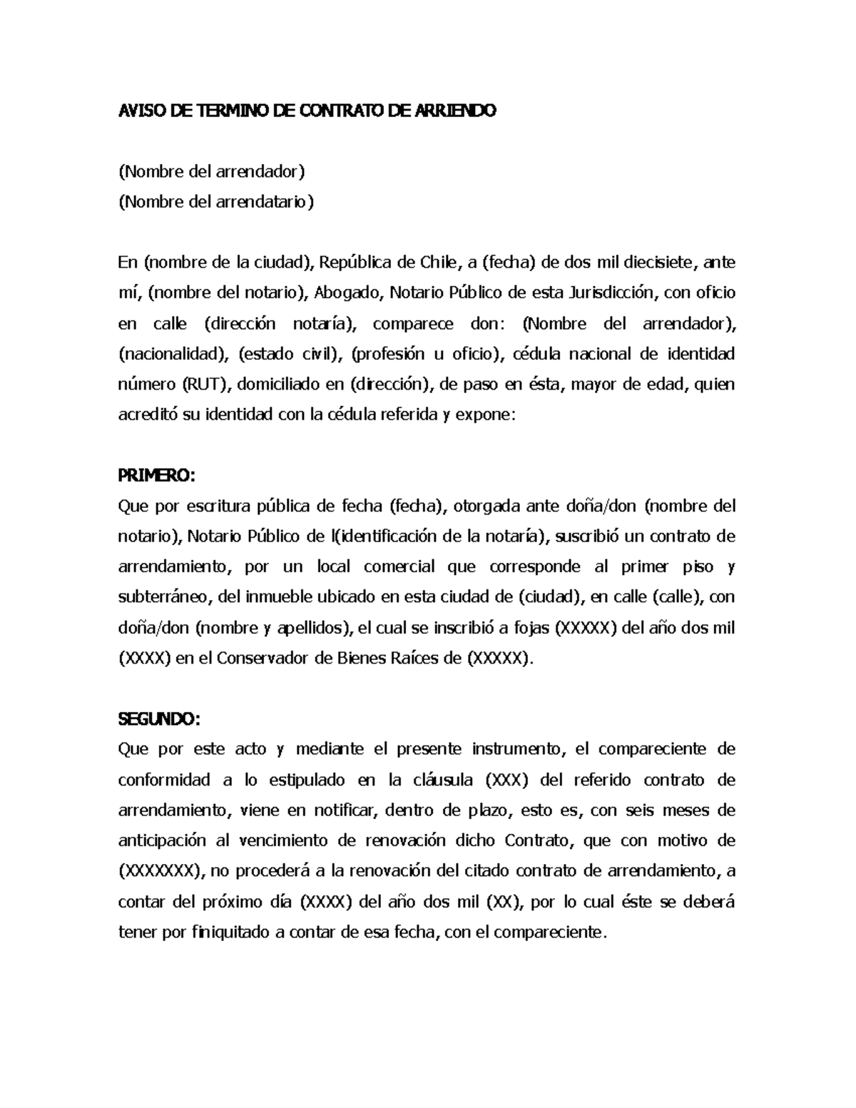 Modelo De Aviso Termino De Contrato De Arriendo Aviso De Termino De Contrato De Arriendo 1488