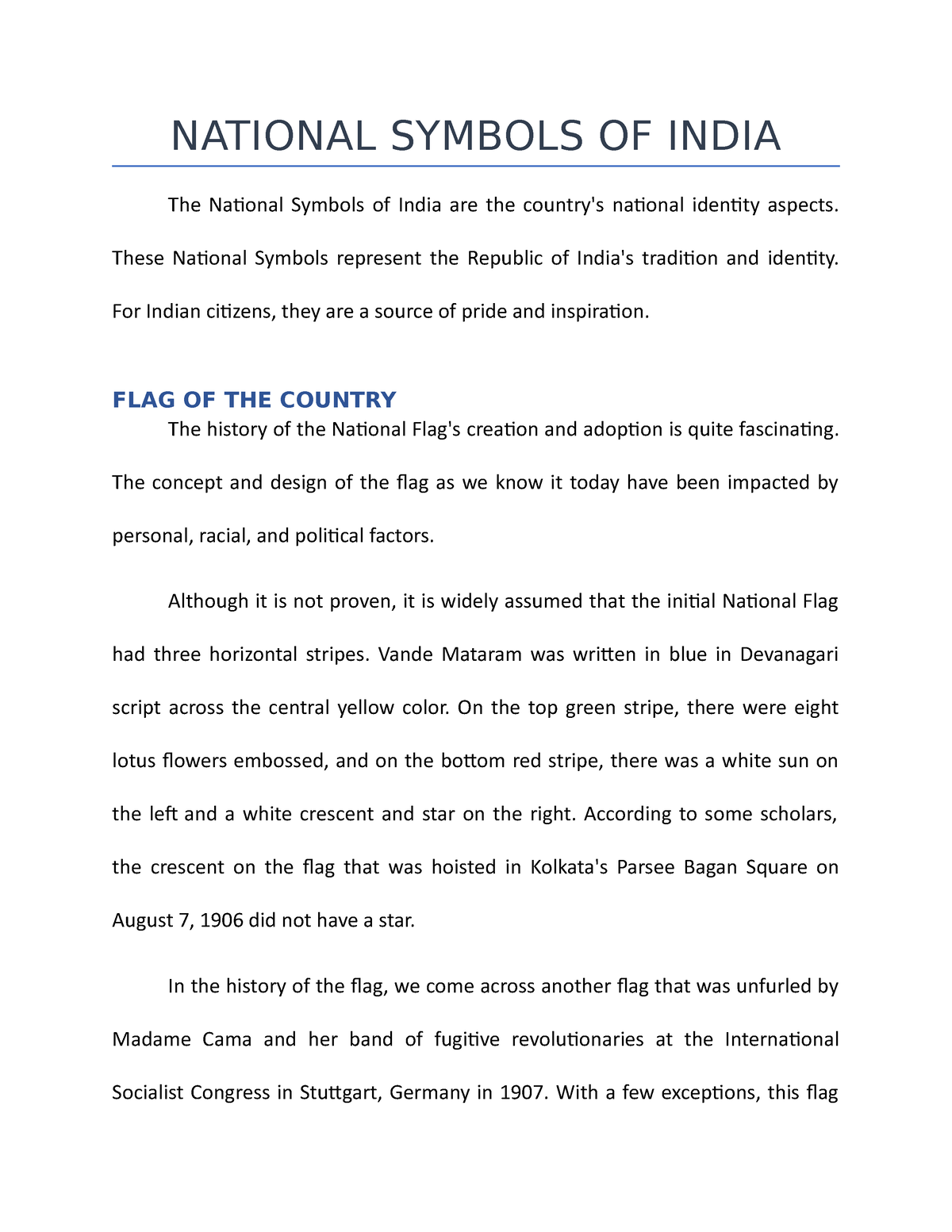 essay on national symbols of india