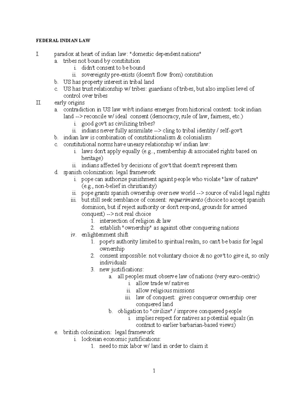 686Indian Law Outline - Summary Indian Law - FEDERAL INDIAN LAW I ...