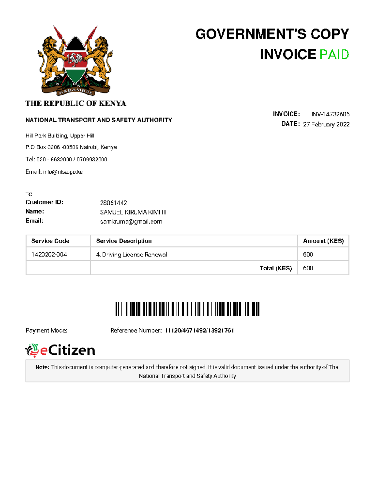 INV-14732606 - Checcvvvk - GOVERNMENT'S COPY INVOICE PAID NATIONAL ...