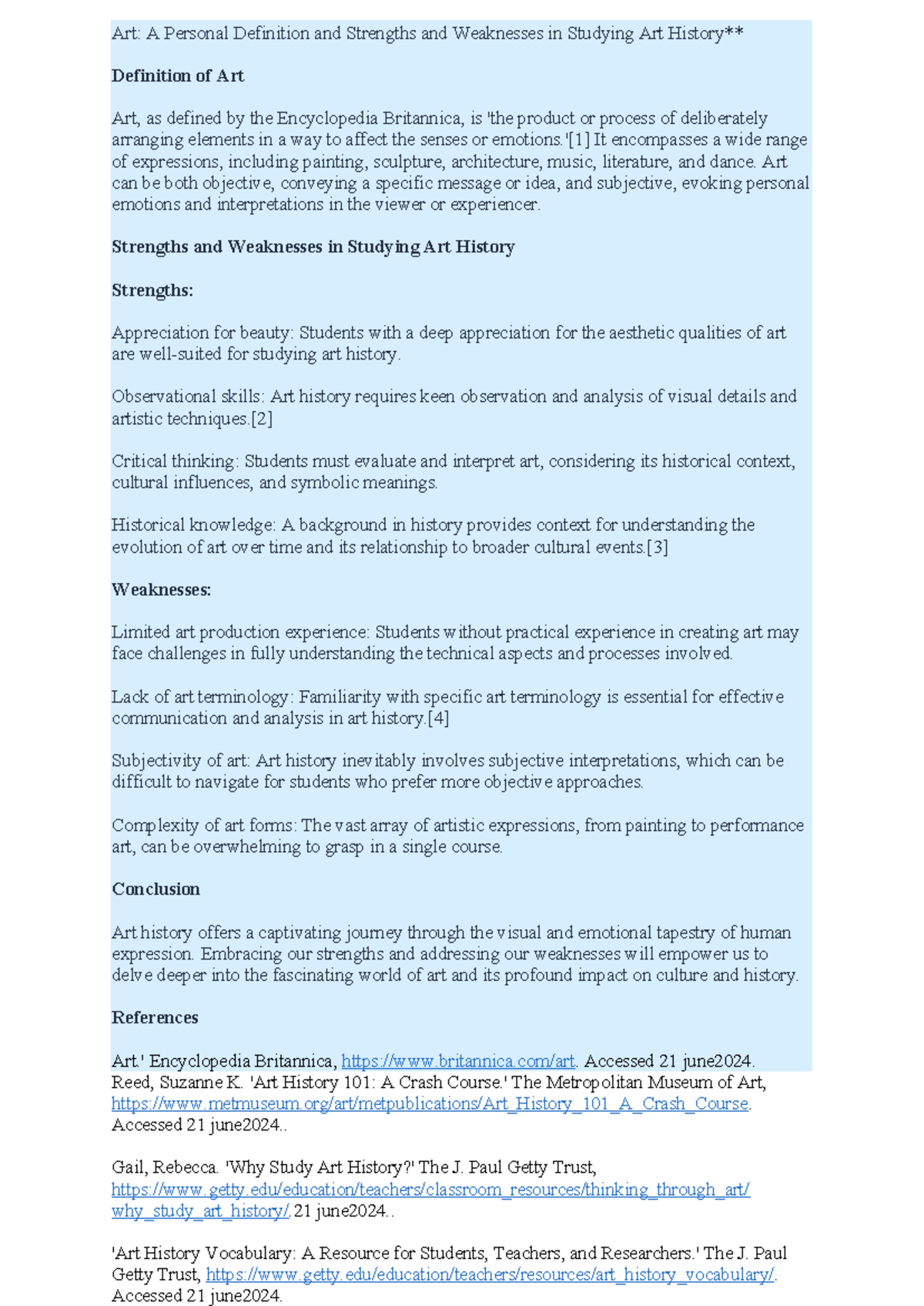 Ahist 1401 learning journal unit 1 - Art: A Personal Definition and ...