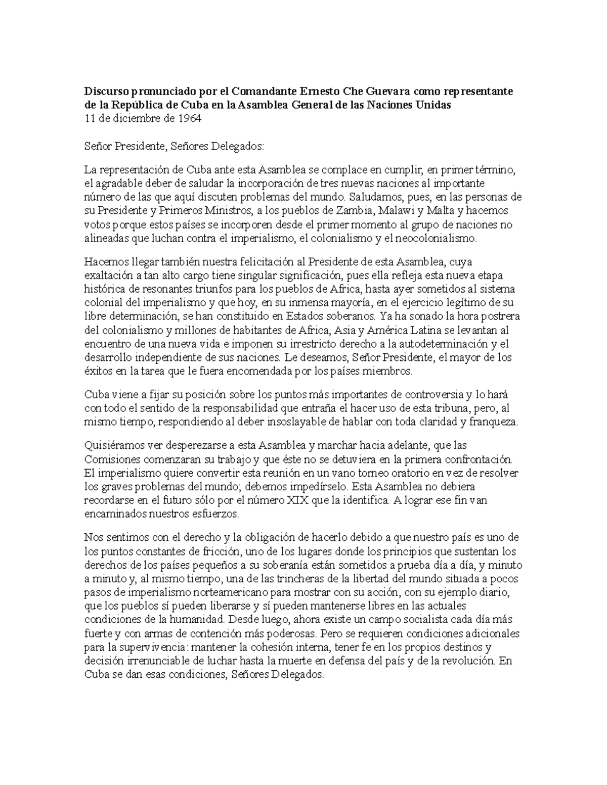 Scirica TEO 13. Che Guevara Discurso