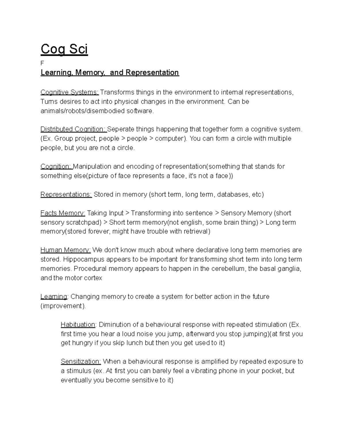 Cog Sci Total Notes Cog Sci F Learning Memory And Representation Cog Sci Total Notes Cog Sci F Learning Memory And Representation