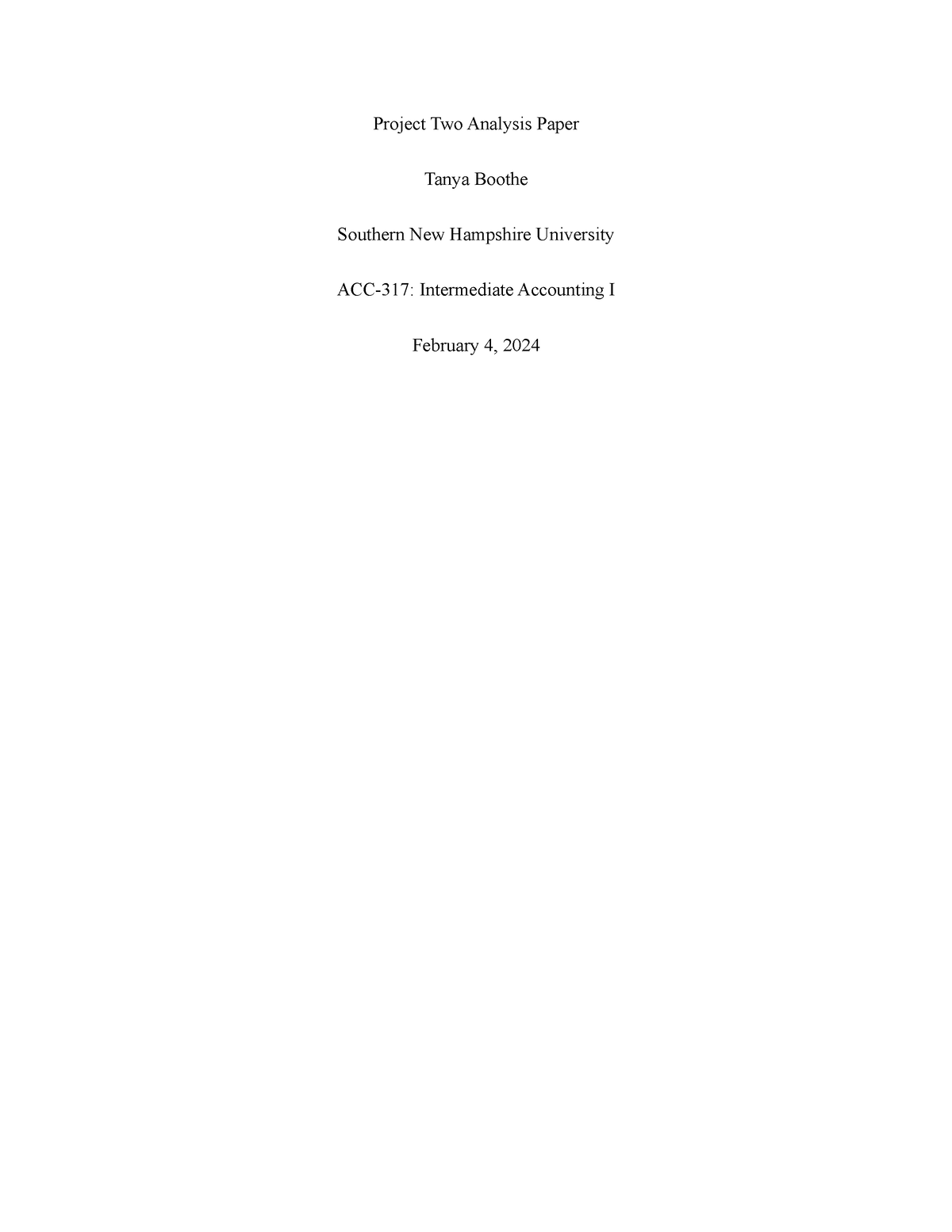 ACC317 Project Two Analysis Paper - Project Two Analysis Paper Tanya ...