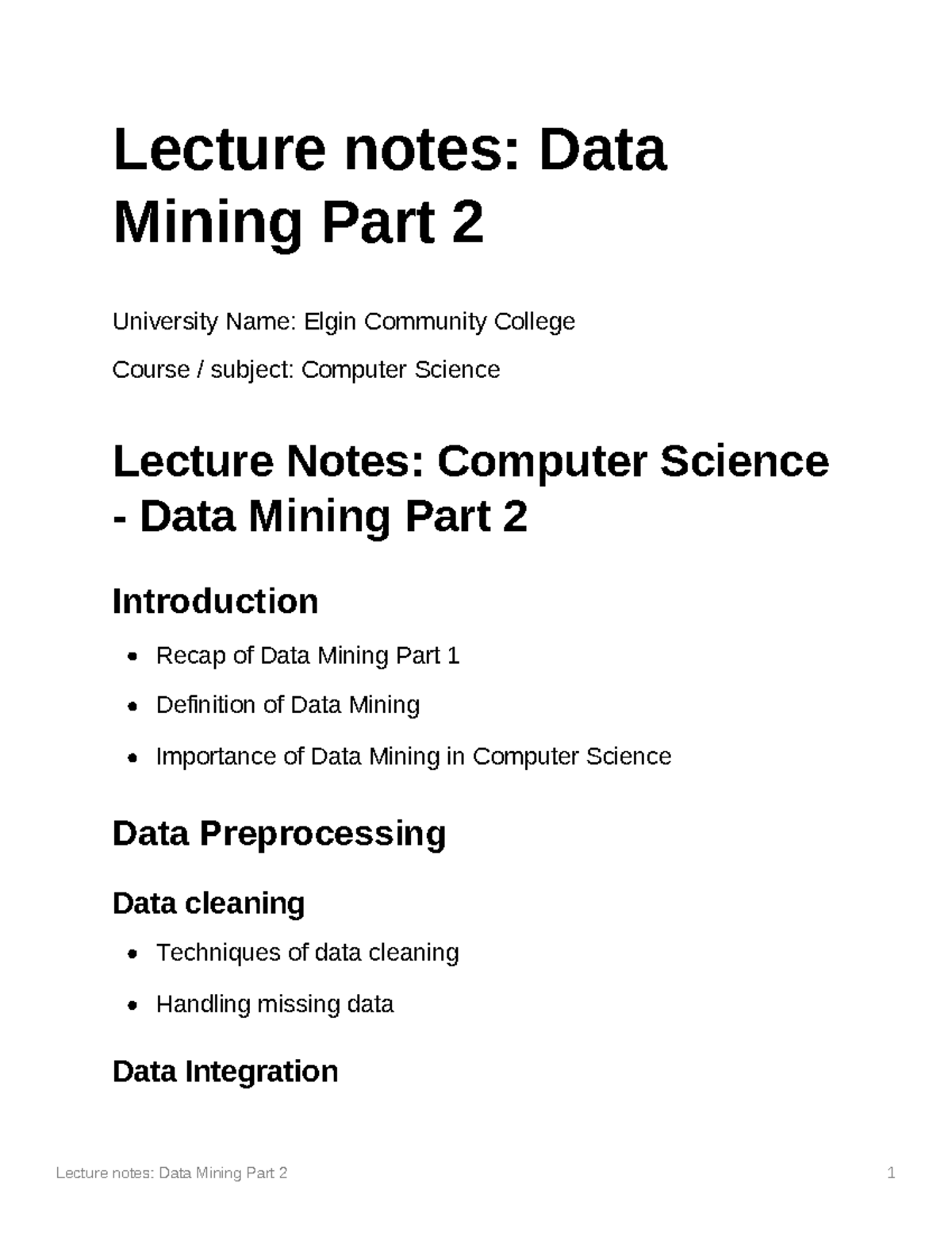 Lecture Notes Data Mining Part 2 - Lecture Notes: Data Mining Part 2 ...