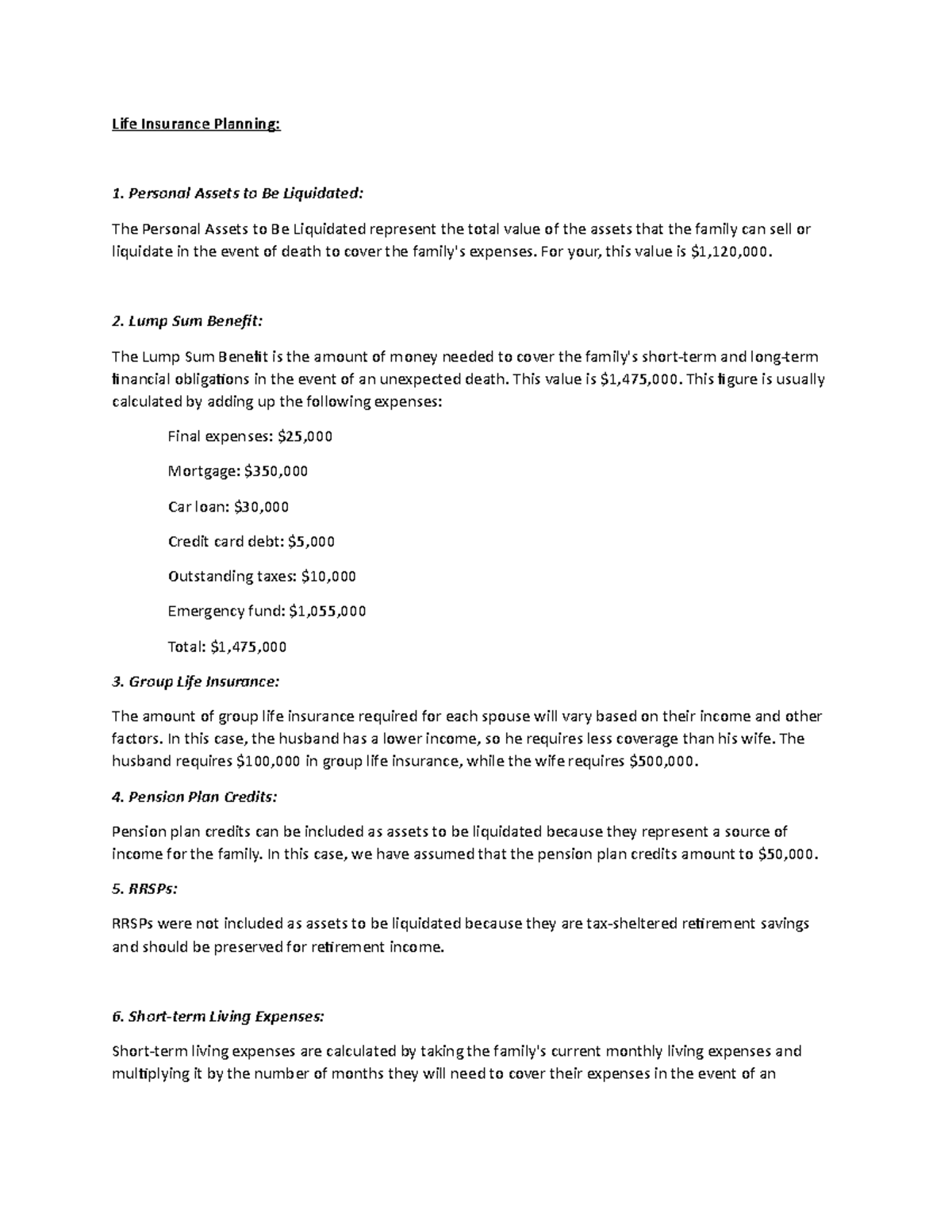 Insurance Planning (Assignment 3) Life Insurance Planning Personal