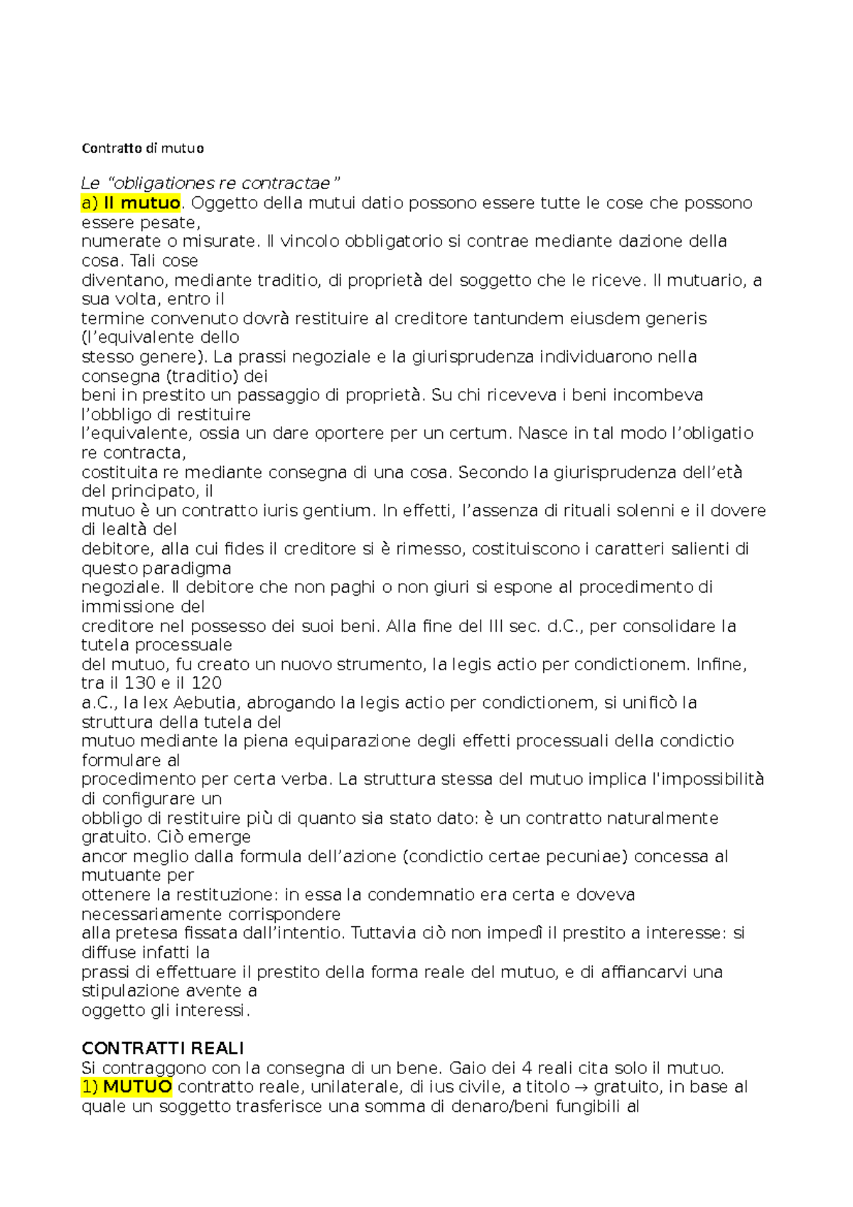 Contratto Di Mutuo - Argomenti Chiesti All'esame Dal Professore Durante ...