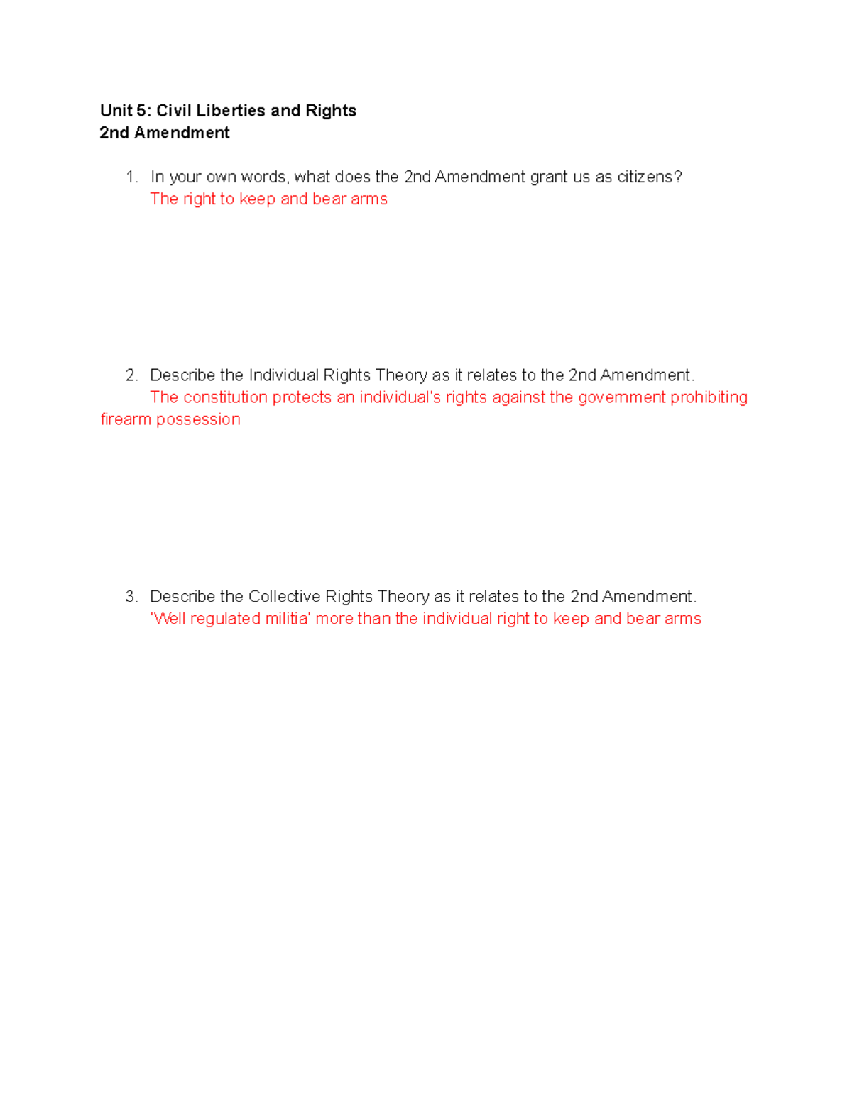 Copy of Unit 5 2nd Amendment Cases Notes - Unit 5: Civil Liberties and ...