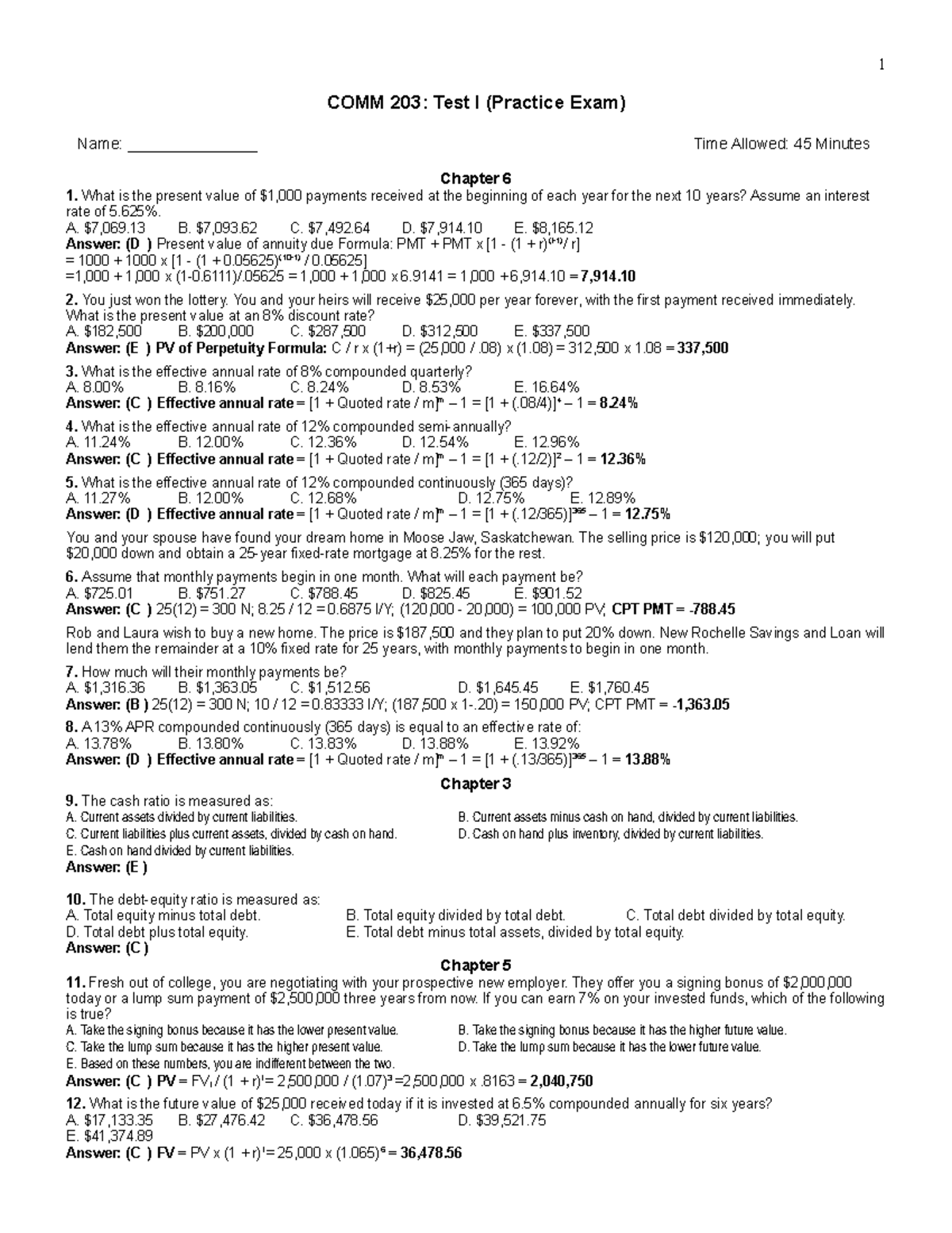 COMM203 - Test I (Practice Exam - Answers)-2 - 1 COMM 203: Test I ...