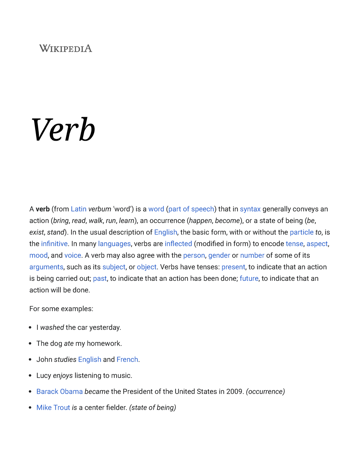 essay about verb