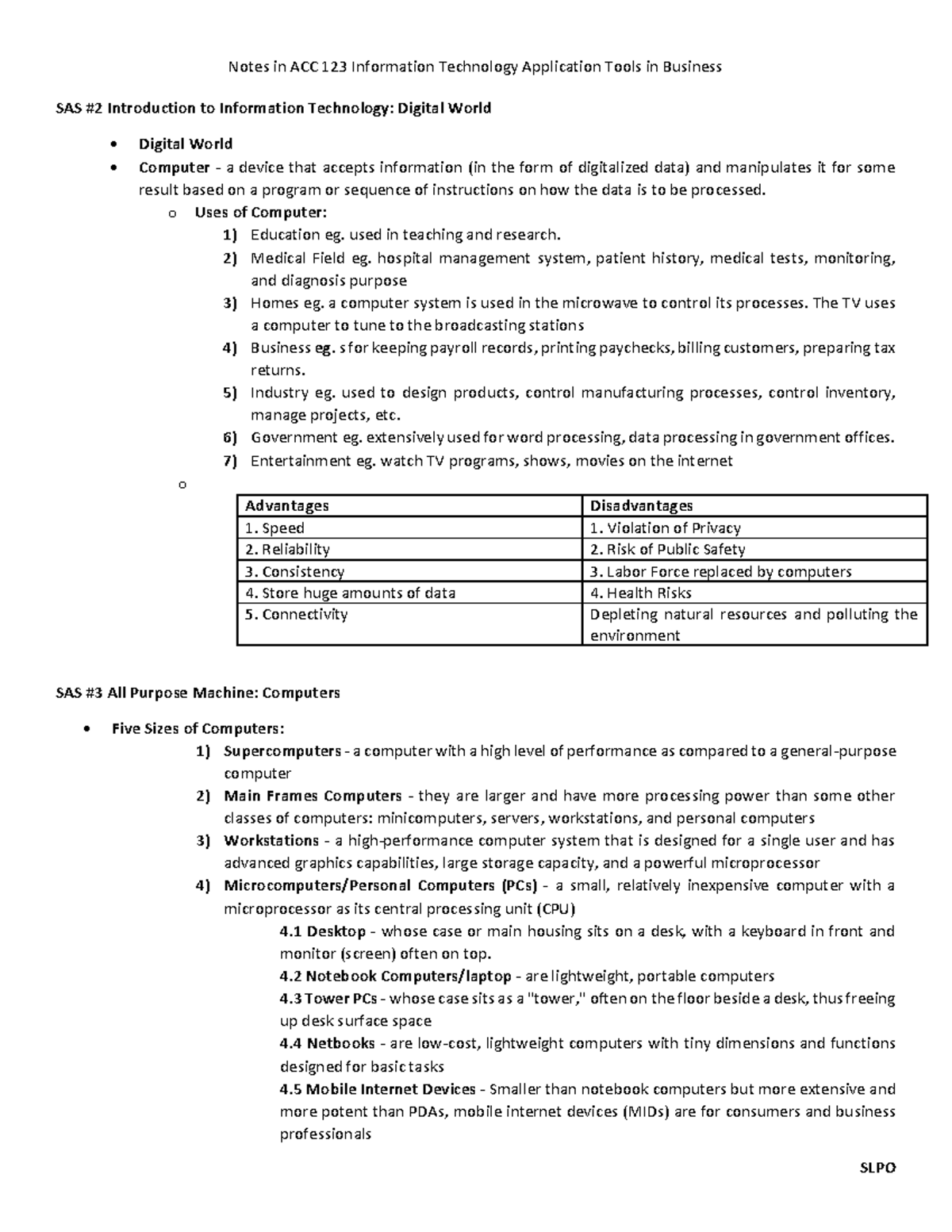 ACC123 Notes in IT application tools in business - Notes in ACC 123 ...