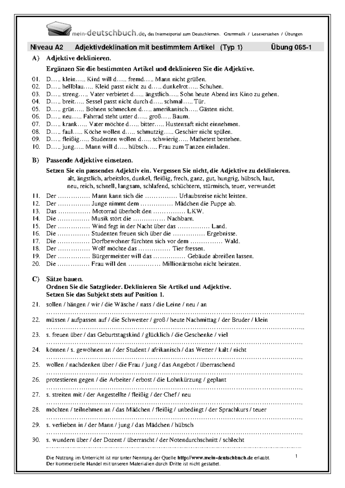 Mein Deutschbuch De Das Internetportal Zum Deutschlernen Adjektivdeklination 01 - , das Internetportal zum Deutschlernen