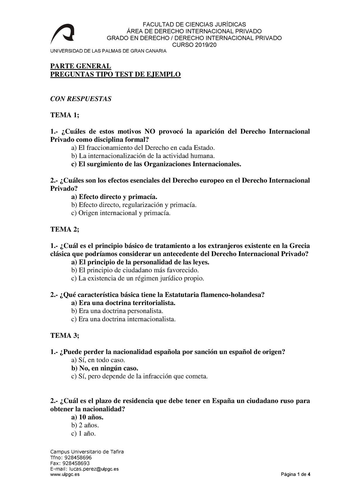 TEST 2020, Preguntas Y Respuestas - ÁREA DE DERECHO INTERNACIONAL ...