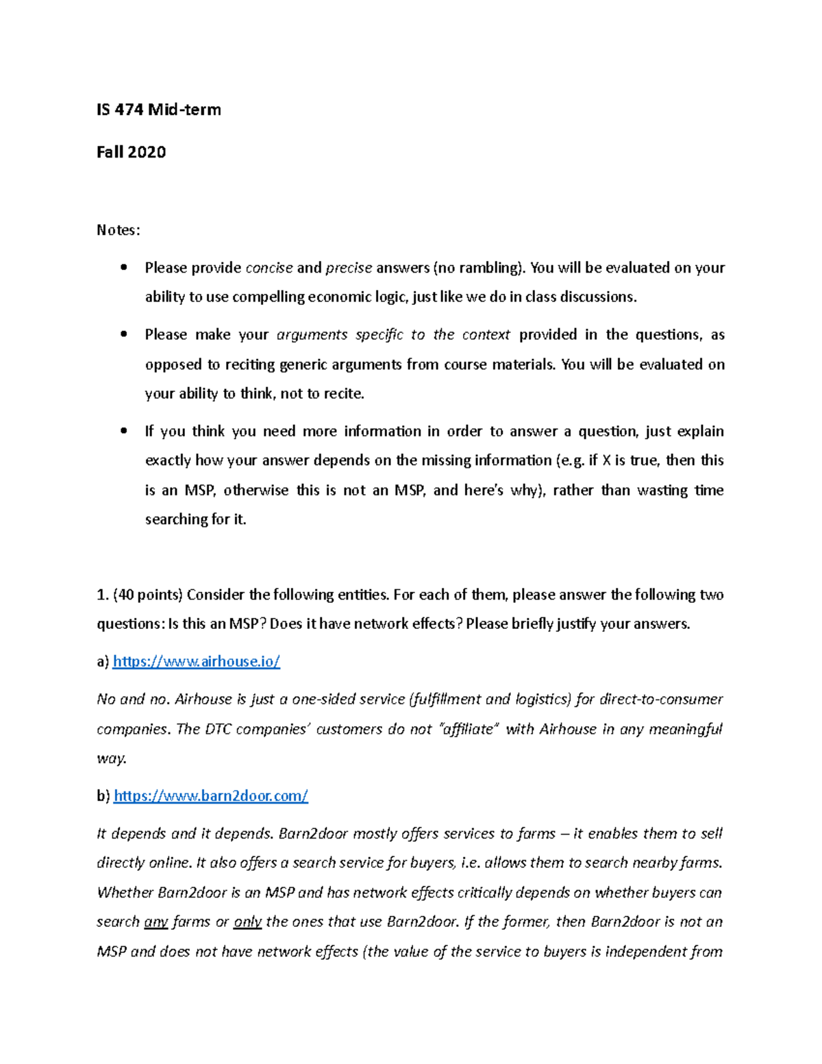 IS474 Mid term exam 10222020 with some answer keys - IS 474 Mid-term ...