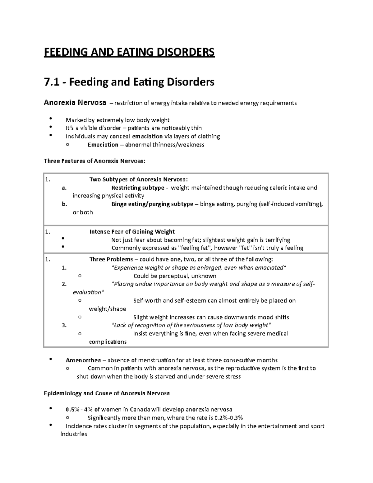 Chapter 7 Textbook Notes - FEEDING AND EATING DISORDERS 7 - Feeding and ...