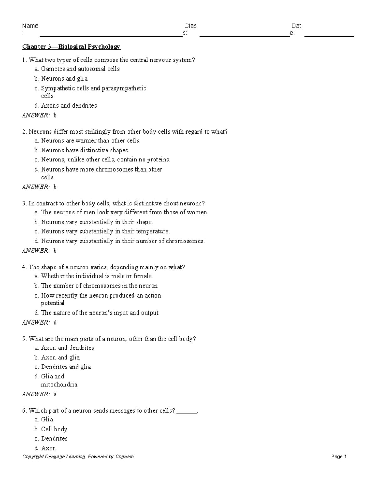 Chapter 3 Biological Psychology - Chapter 3—Biological Psychology What ...