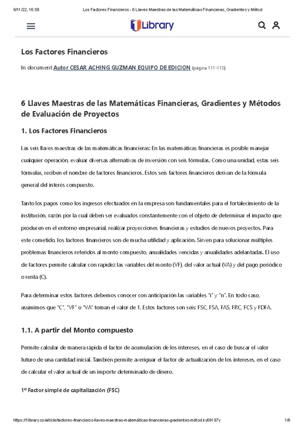 Los Factores Financieros - 6 Llaves Maestras de las Matemáticas ...