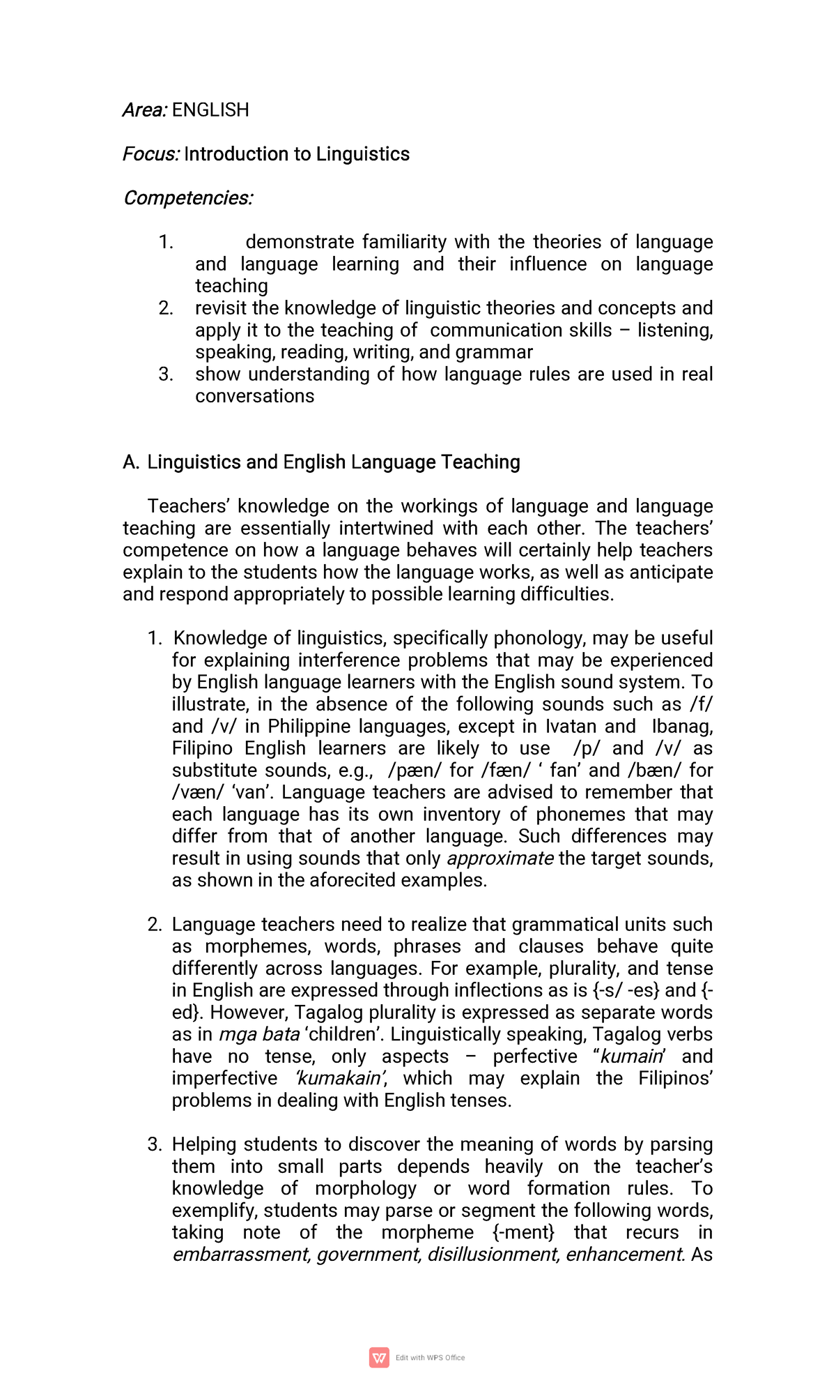 2 - INTRO TO LINGUISTICS - Area:ENGLISH Focus:IntroductiontoLinguistics ...