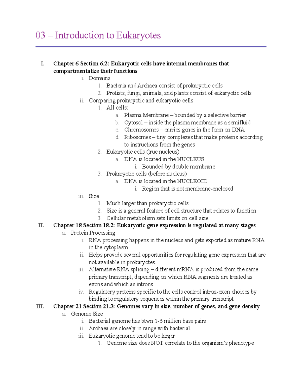 03 - The first Eukaryotes - 03 – Introduction to Eukaryotes I. II. III ...