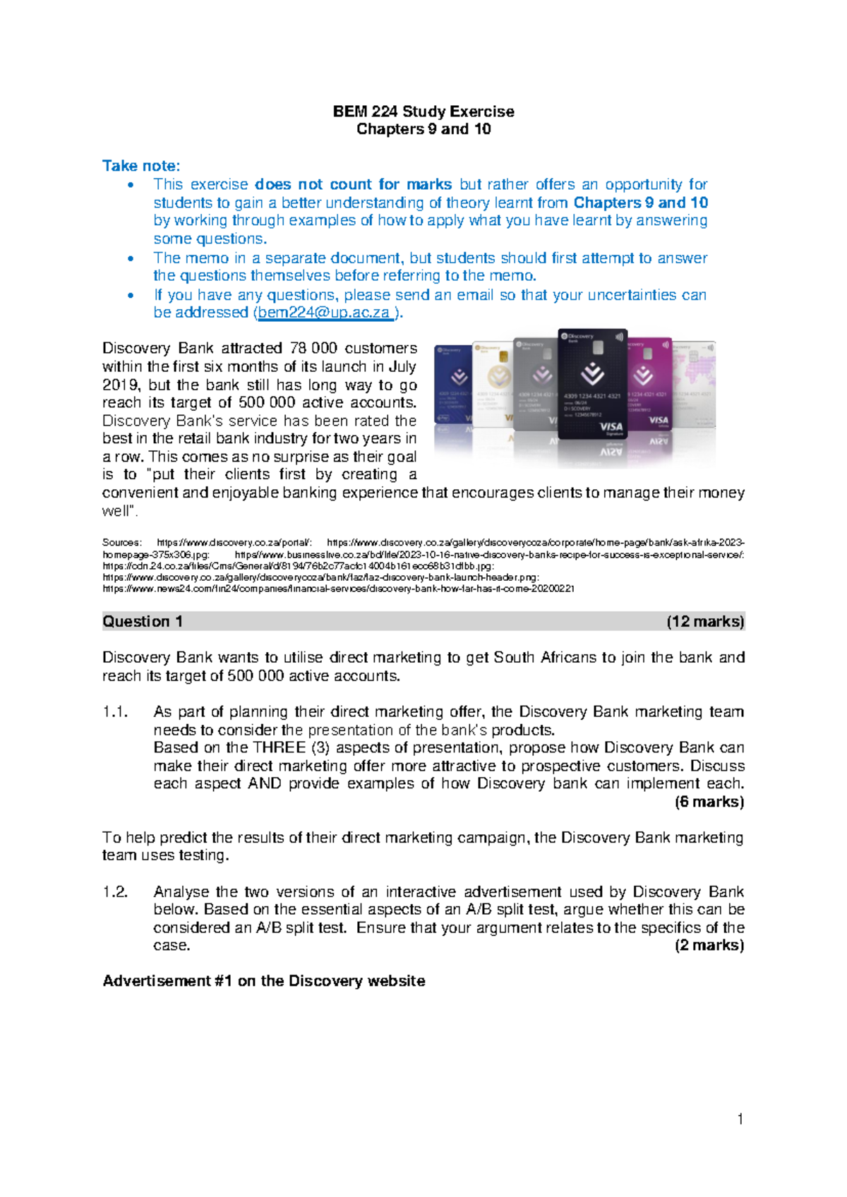 Practice Questions Ch 9 and10 - 1 BEM 224 Study Exercise Chapters 9 and ...