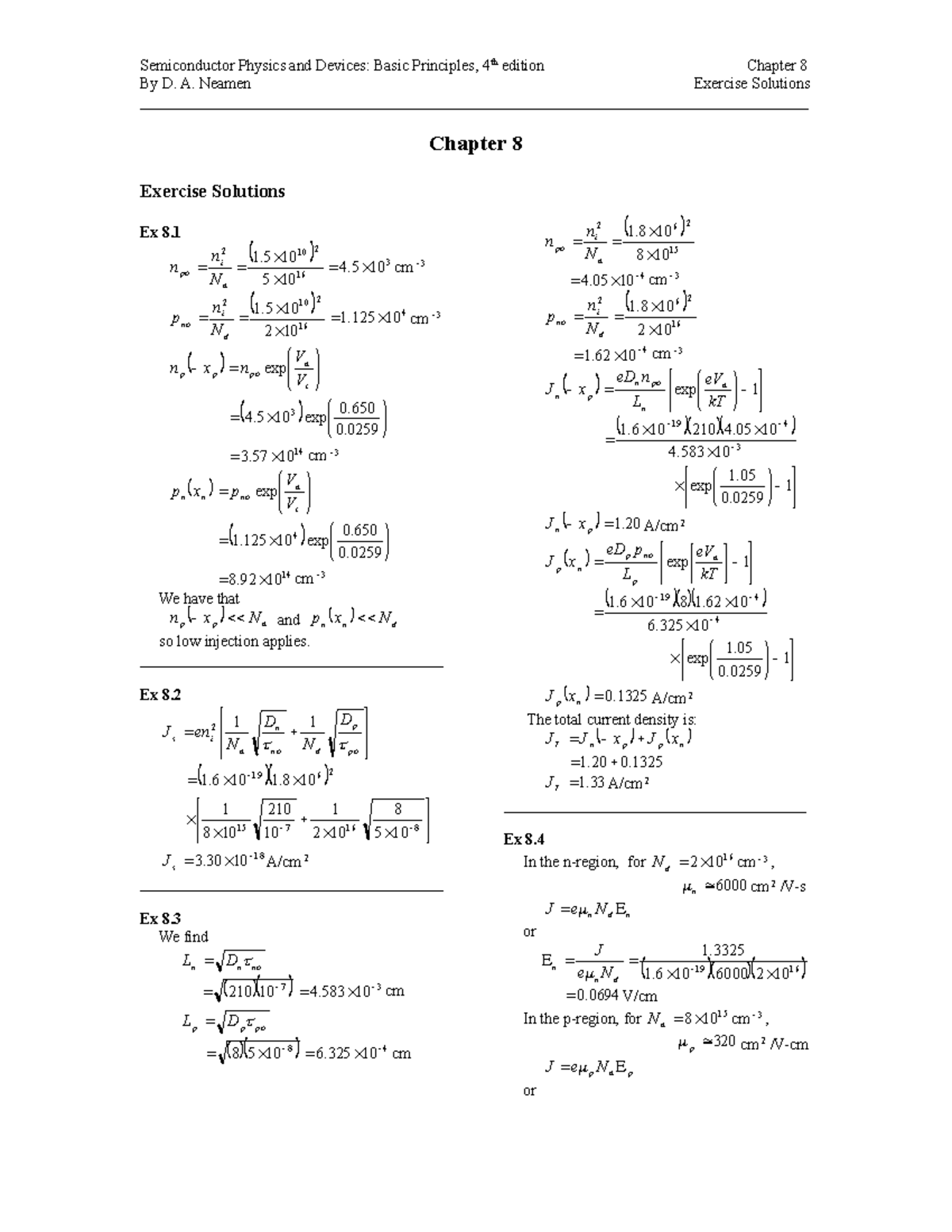 Semi4Ex Sol 8 - yyy - Semiconductor Physics and Devices: Basic ...