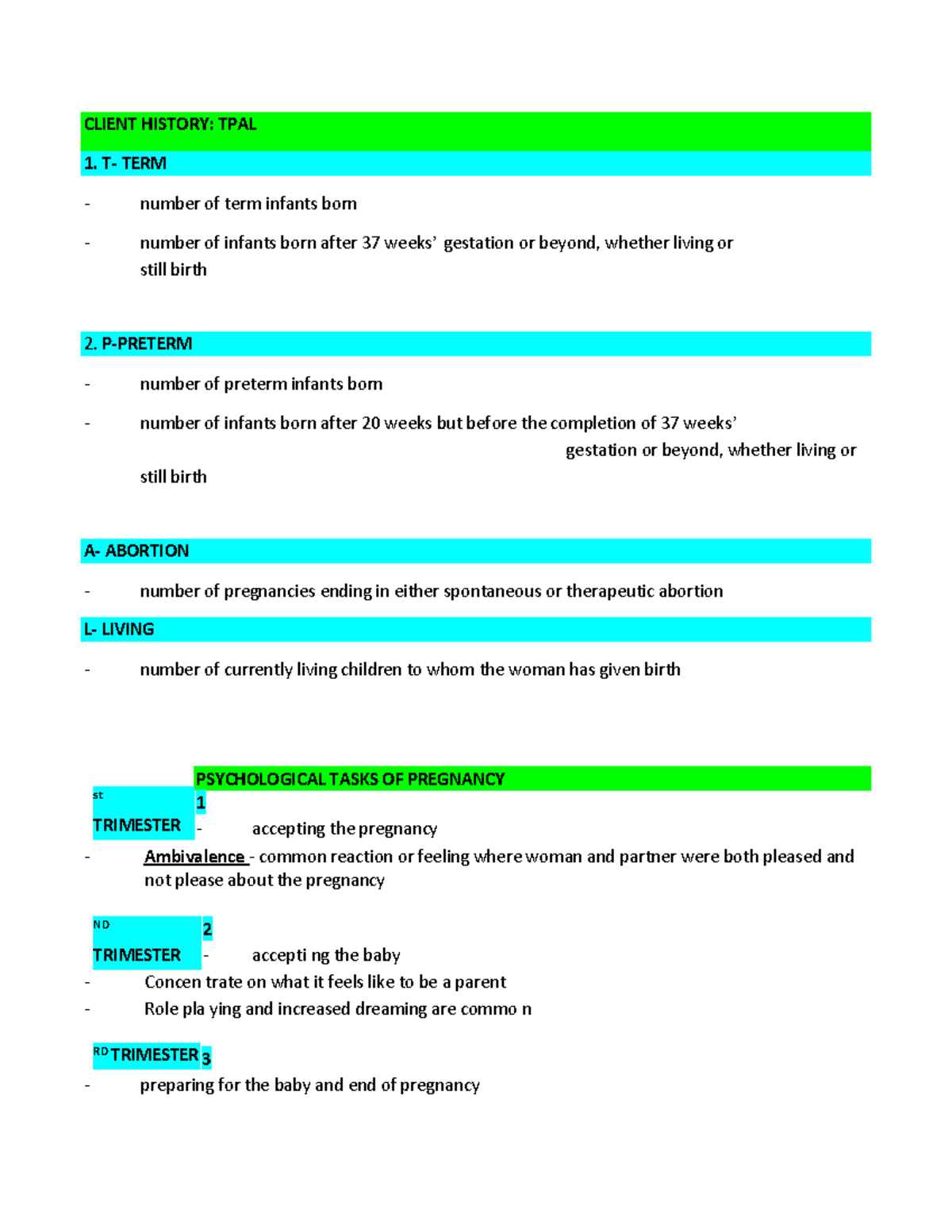 Client History - summary - CLIENT HISTORY: TPAL 1. T- TERM number of ...