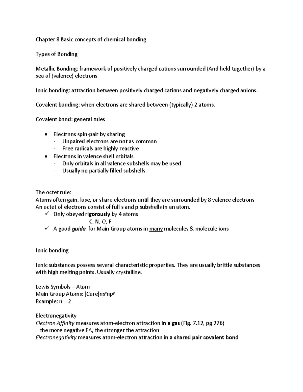 Ch8 and 9 - Bin Chen chem 1201 ch 8-9 - Chapter 8 Basic concepts of ...