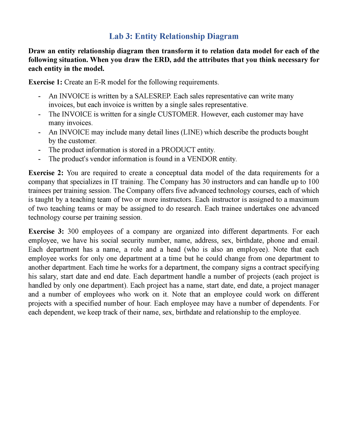 HE173430 Lab3 DBI202 - Lab 3: Entity Relationship Diagram Draw An ...