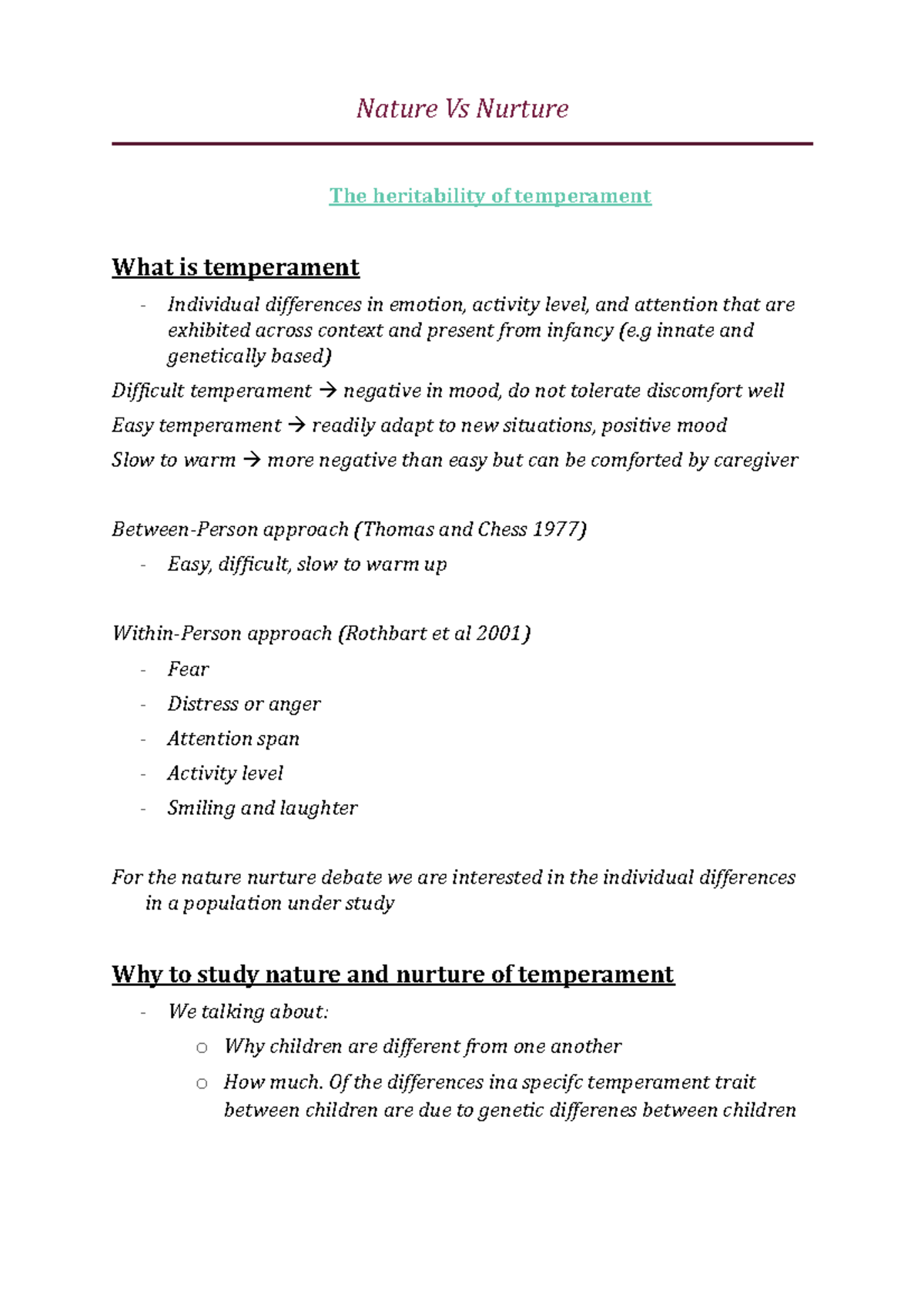 4. Nature Vs Nurture - Lecture notes 4 - Nature Vs Nurture The ...