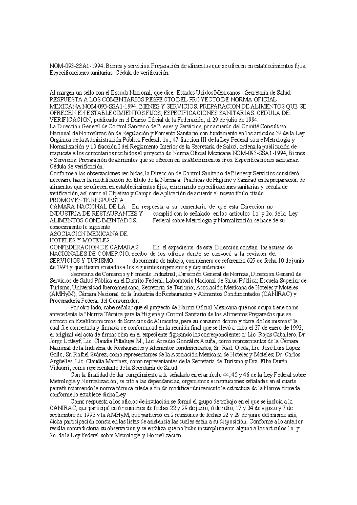 NOM-093-SSA1 - Lineamientos Permitidos En Microorganismos En Alimentos ...