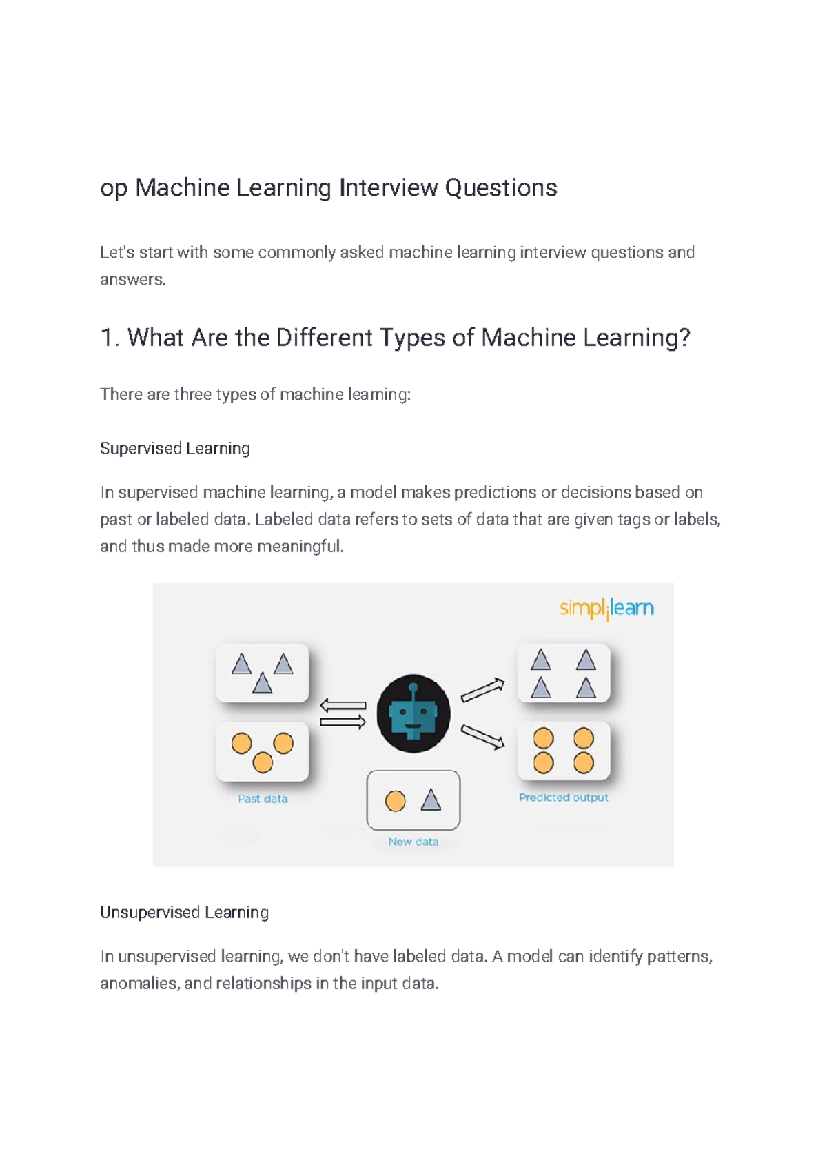 Machine Learning IMPORTANT QUESTIONS - op Machine Learning Interview ...
