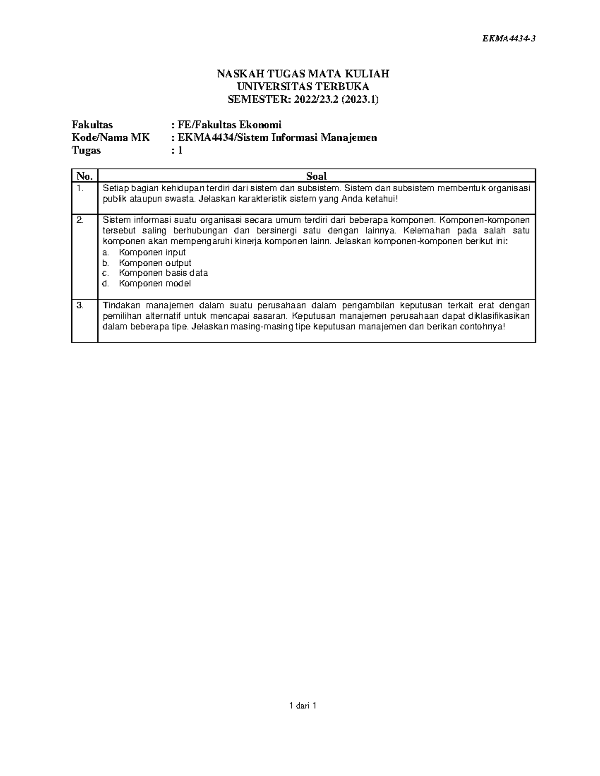 Soal Ekma4434 Tmk1 3 - Tmk - EKMA4434- 1 Dari 1 NASKAH TUGAS MATA ...