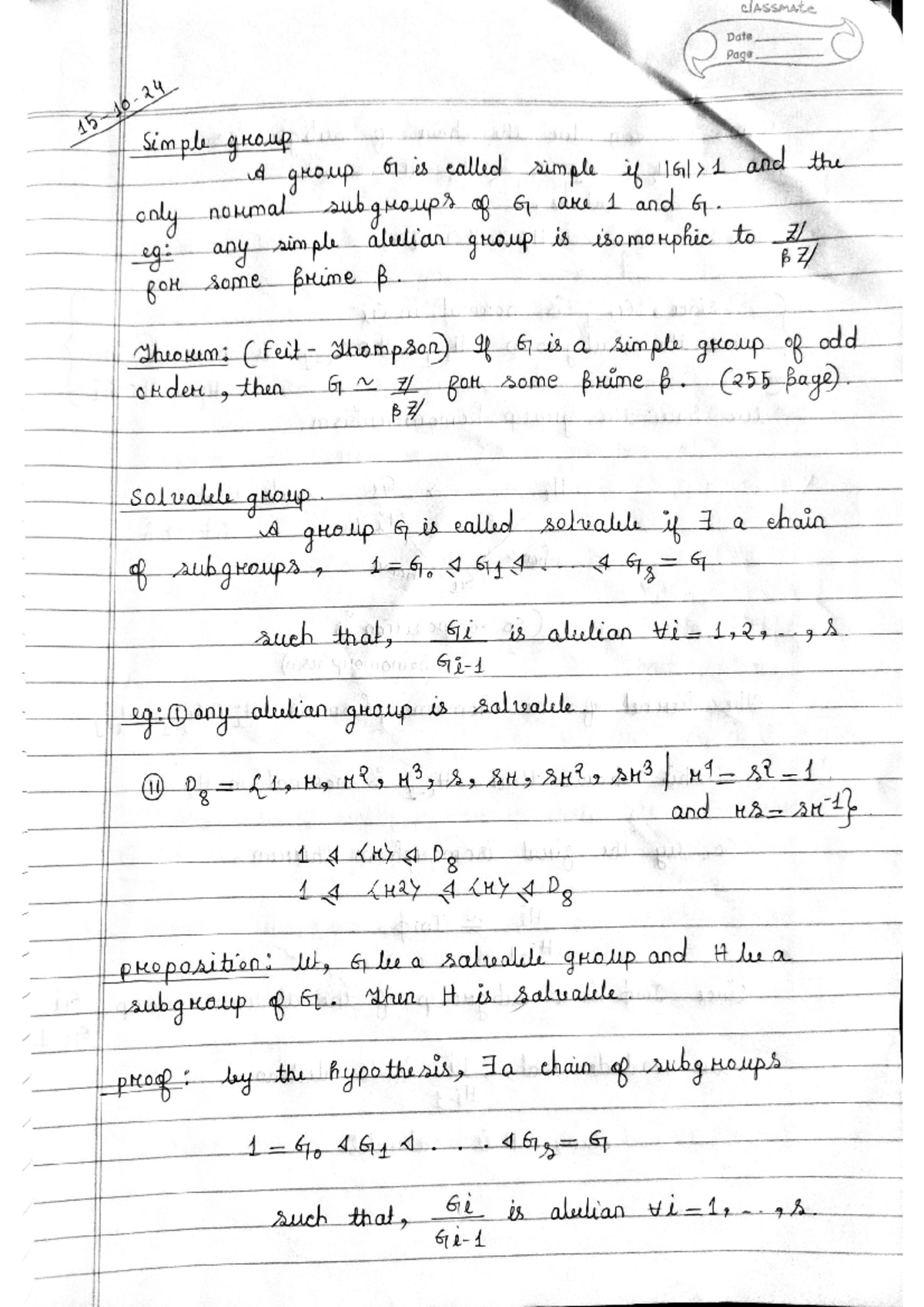 Group theory notes for classes after mid sem - CLASSMATE Date Page ...