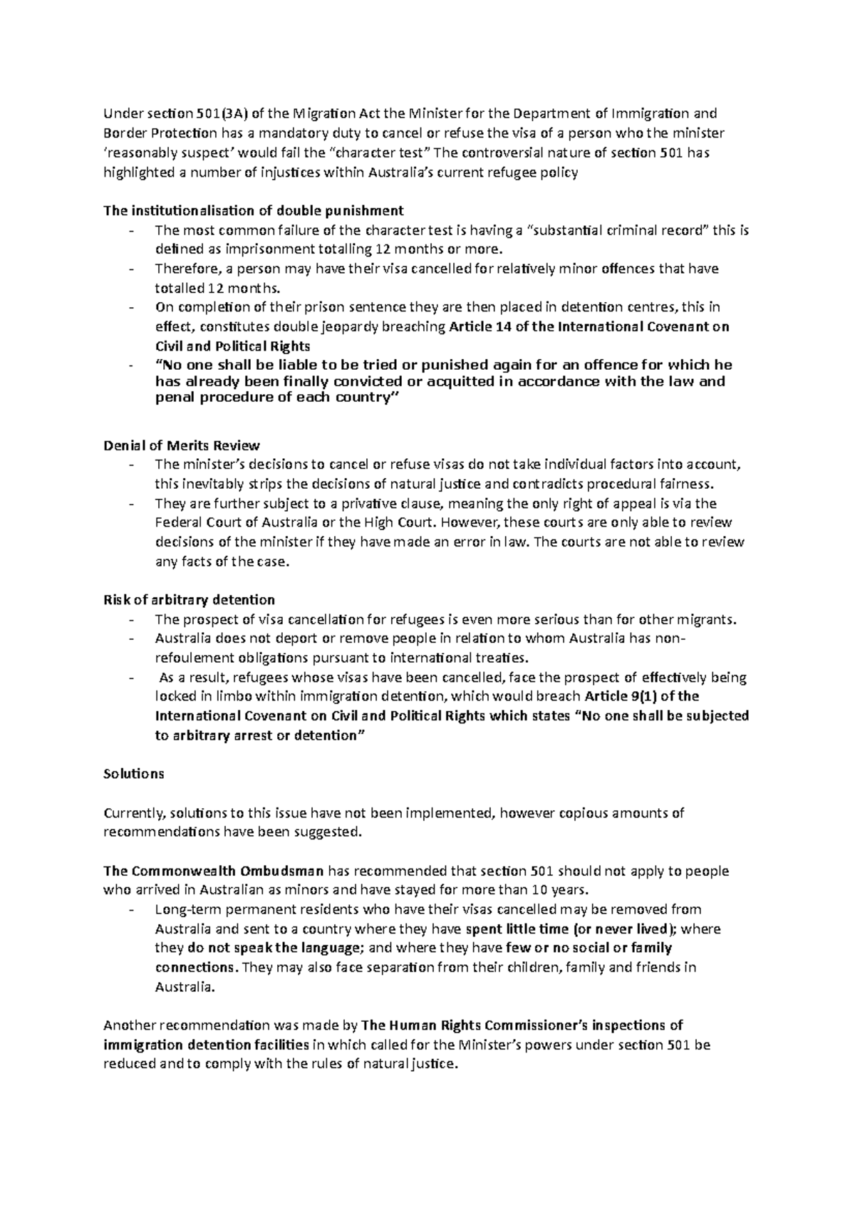 Refugee speech - Grade: 98 - Under section 501(3A) of the Migration Act ...