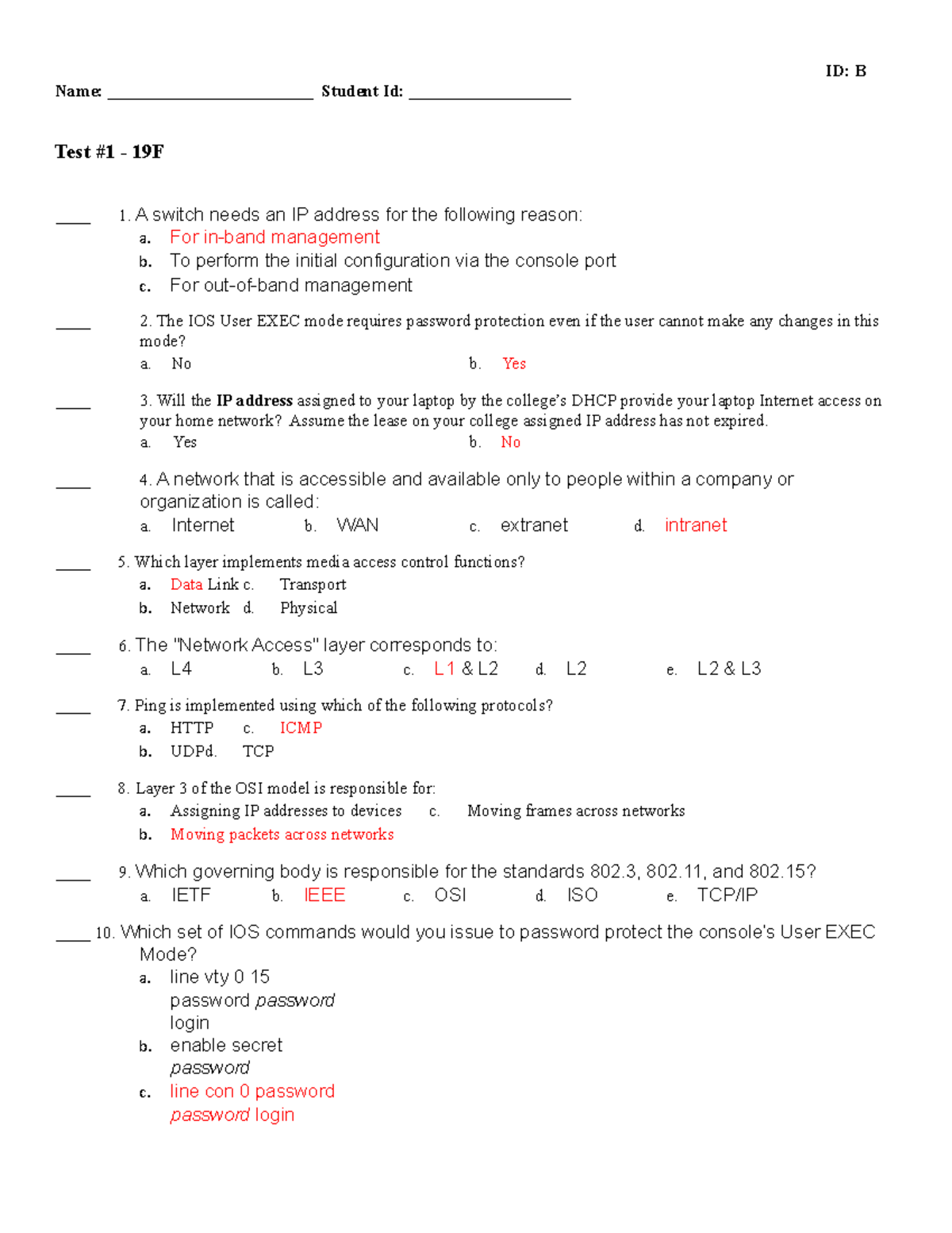 Test 1 Version B Answer Key - ID: B Name ...