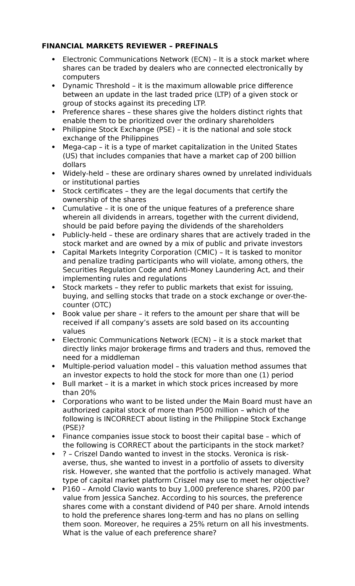 Prefi Financial- Markets- Reviewer - FINANCIAL MARKETS REVIEWER ...