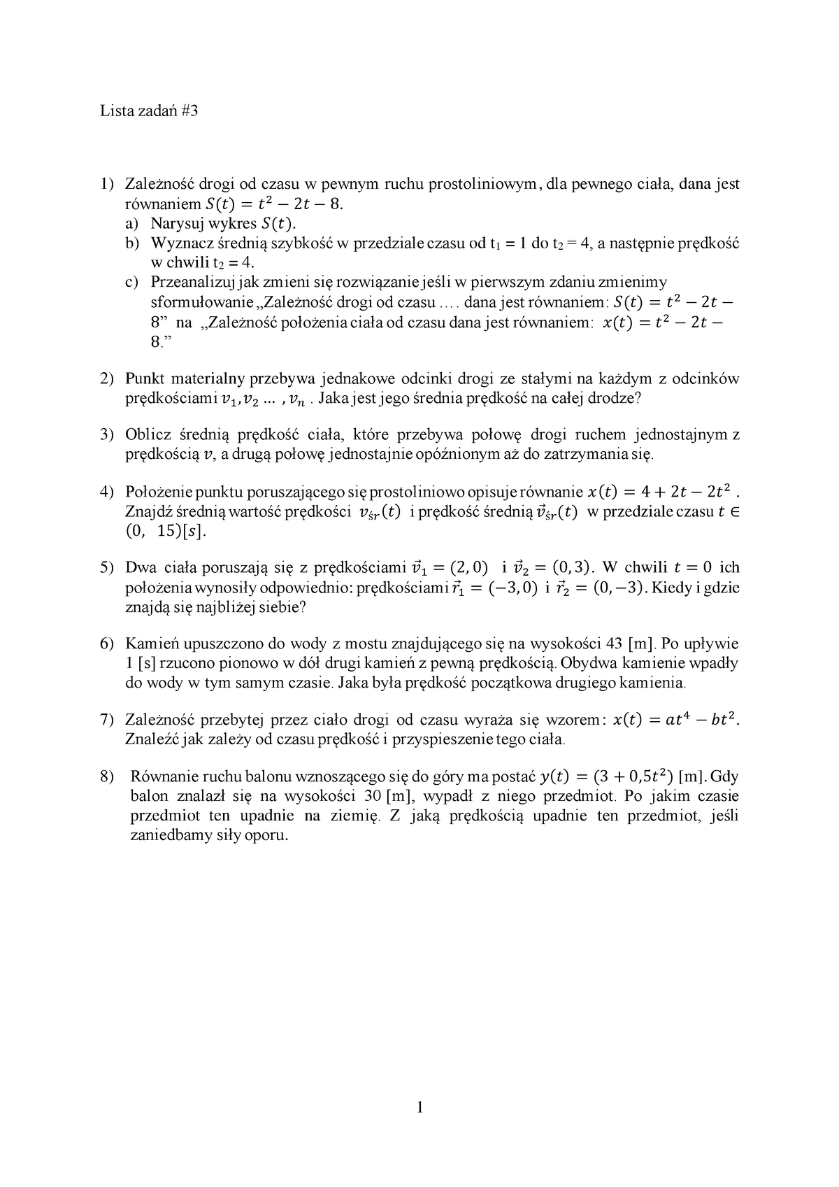 03 Kinematyka - Fizyka Zadania - 1 Lista Zadań # Zależność Drogi Od ...