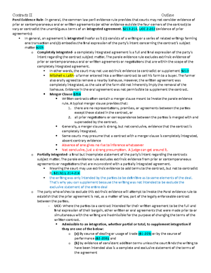 Contracts Fall Outline - Week 1 Contract- An agreement between two or ...