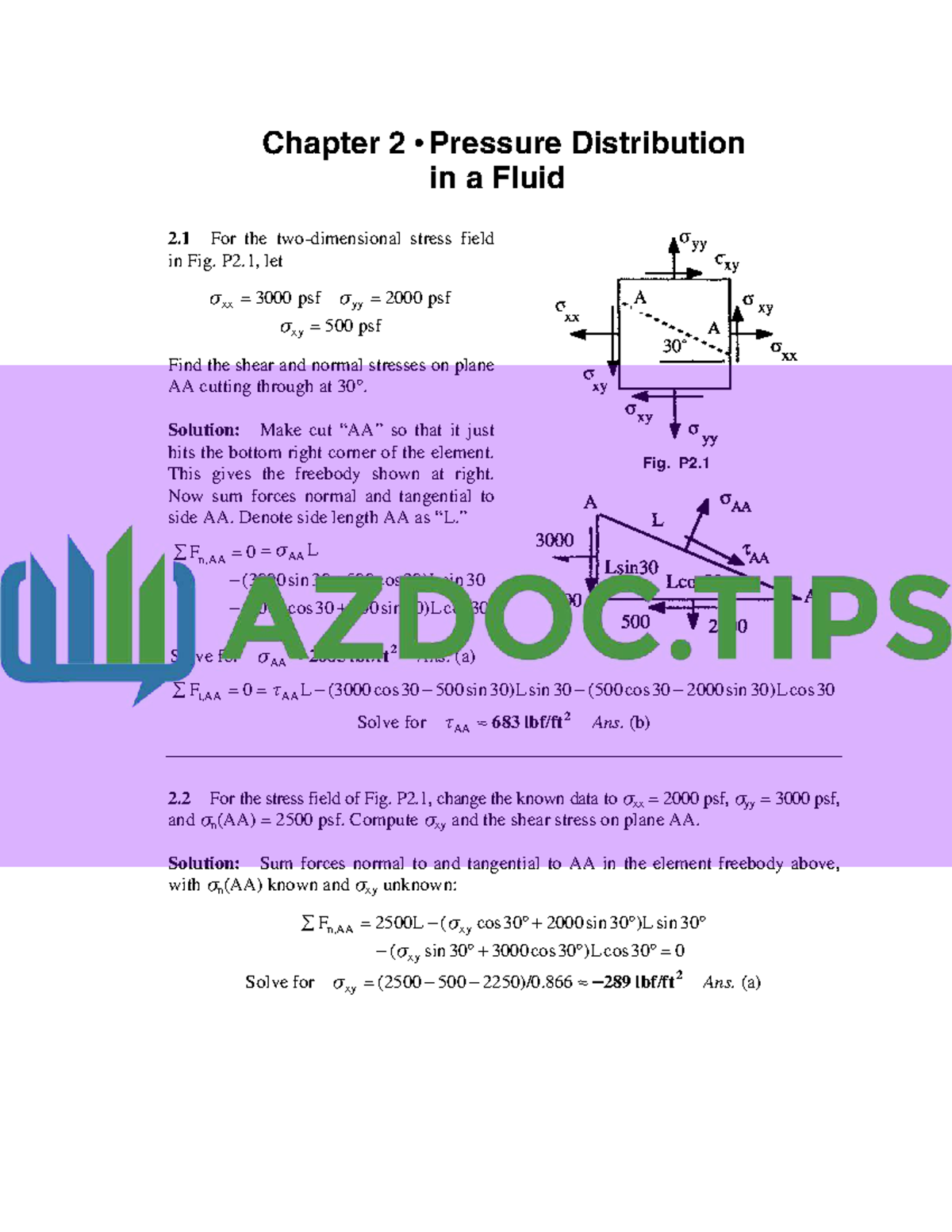 Azdoc - Chapter 2 • Pressure Distribution in a Fluid 2 For the two ...