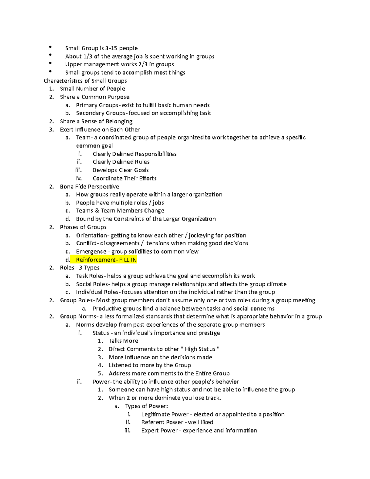 COMM 101 - Chapter 9 Notes - Small Group is 3-15 people About 1/3 of ...